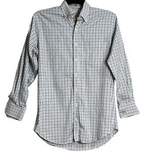 Peter Millar Nanoluxe Long Sleeve Button Up Shirt Mens Size Med Plaid White Blue